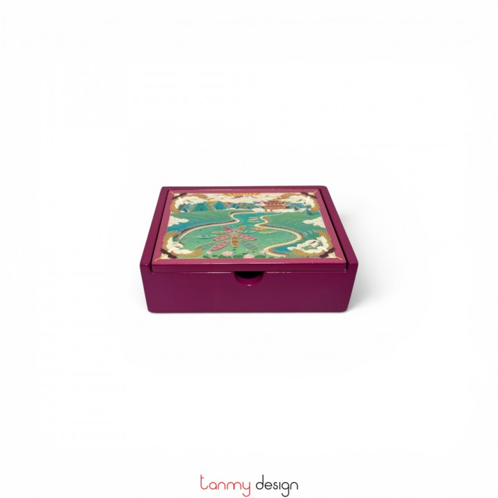 Hộp card visit sơn mài chữ nhật Non nước Tràng An 8*11cm